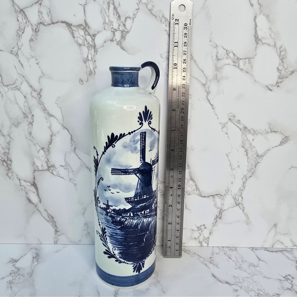 Vintage Bols Delft Blue Handpainted Decanter & Cheese Plane Set Windmill Holland - Picture 14 of 14